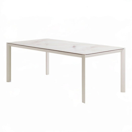 Prostokątny stół do jadalni 160 x 90 x 75 cm z białym ceramicznym blatem marmurkowym
