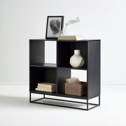Czarny regał do salonu 80 x 30 x 90 cm z płyty laminowanej i stali