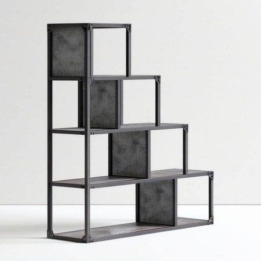 Schodkowy regał 120 x 30 x 120 cm czarny i ciemnoszary, płyta laminowana i stal